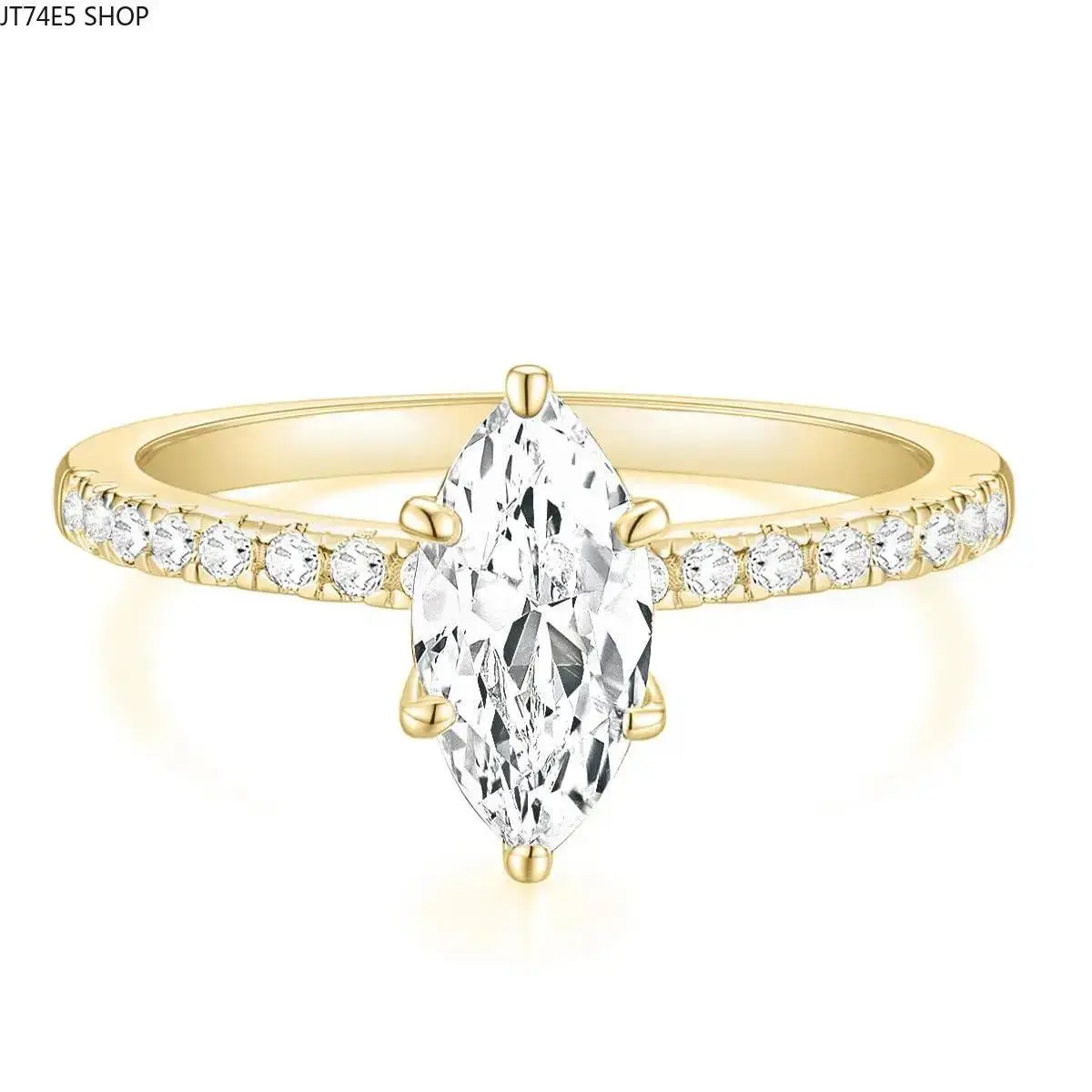 14K Gold Plated Engagement Ring for Women, 2CT Marquise Cut Cubic Zirconia Wedding Band, CZ Promise Anniversary Ring