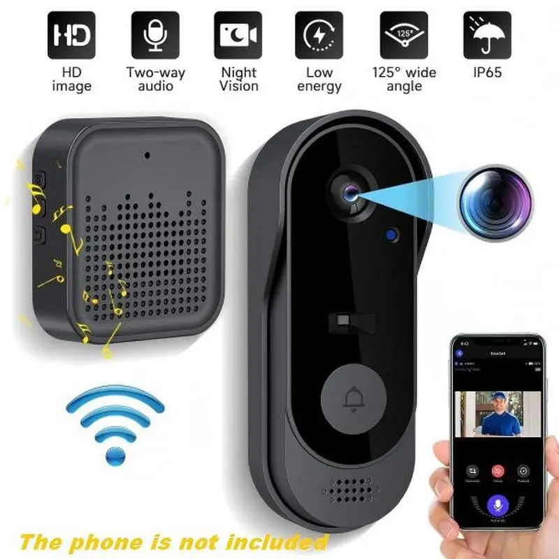 Wireless video doorbell camera, 2.4G WiFi doorbell camera with night vision, doorbell intercom camera, rechargeable battery long-lasting smart doorbell