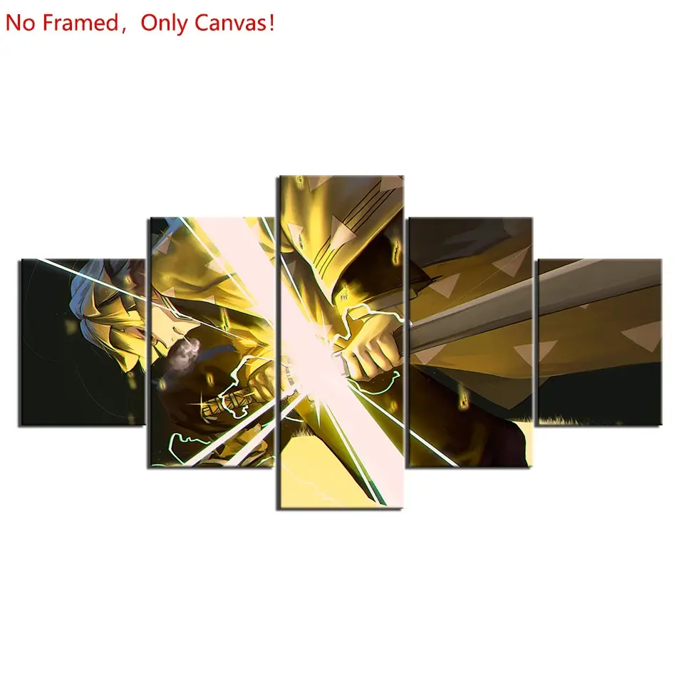 5 piece/set frameless canvas painting print poster,Classic passionate anime art，Zenitsu Agatsuma Anime Demon Slayer，a perfect gift for a fan of the anime world.，ideal gift for bedroom, living room, dorm hallway, kitchen, mural, wall decoration, room decor
