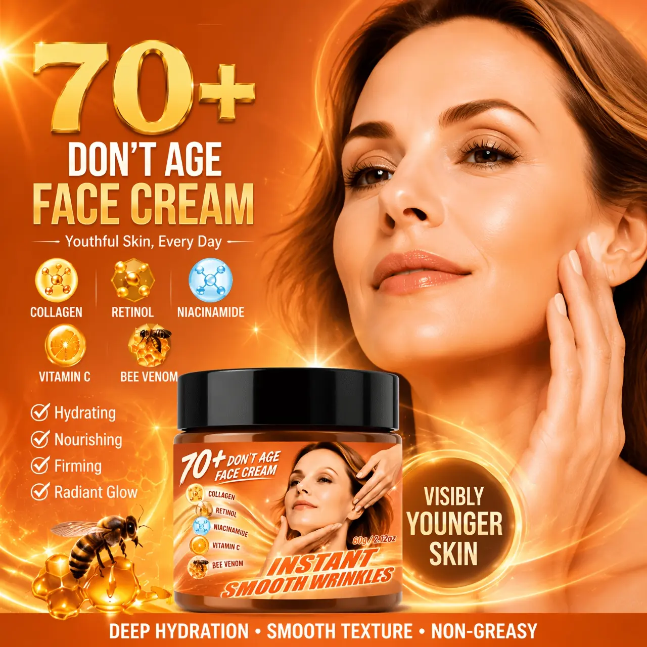 DON'T AGE FACE CREAM, INSTANT SMOOTH WRINKLES, | Enriched with Collagen, Retinol, Bee Venom Extract | The Appearance of Fine Lines, Wrinkles, Crow'S Feet, Laugh Lines, Frown Lines, Etc. Making Skin Look Younger. Skincare Hydrating Rejuvenating
