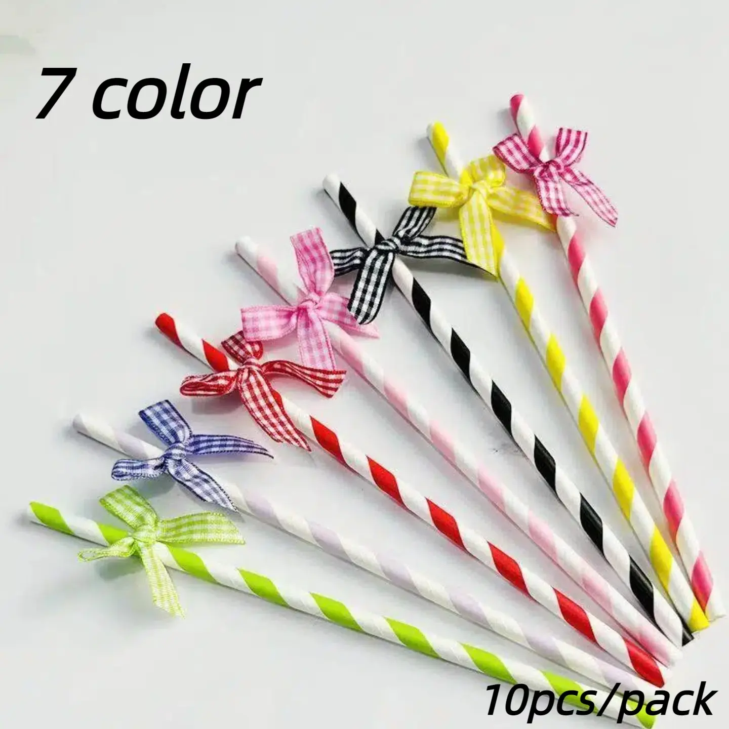 Plaid Ribbon Bow Straws (10 Pack) for Gender Reveal, Tea Party, Baby Shower, Wedding, Singles Event, Birthday, Casual Style