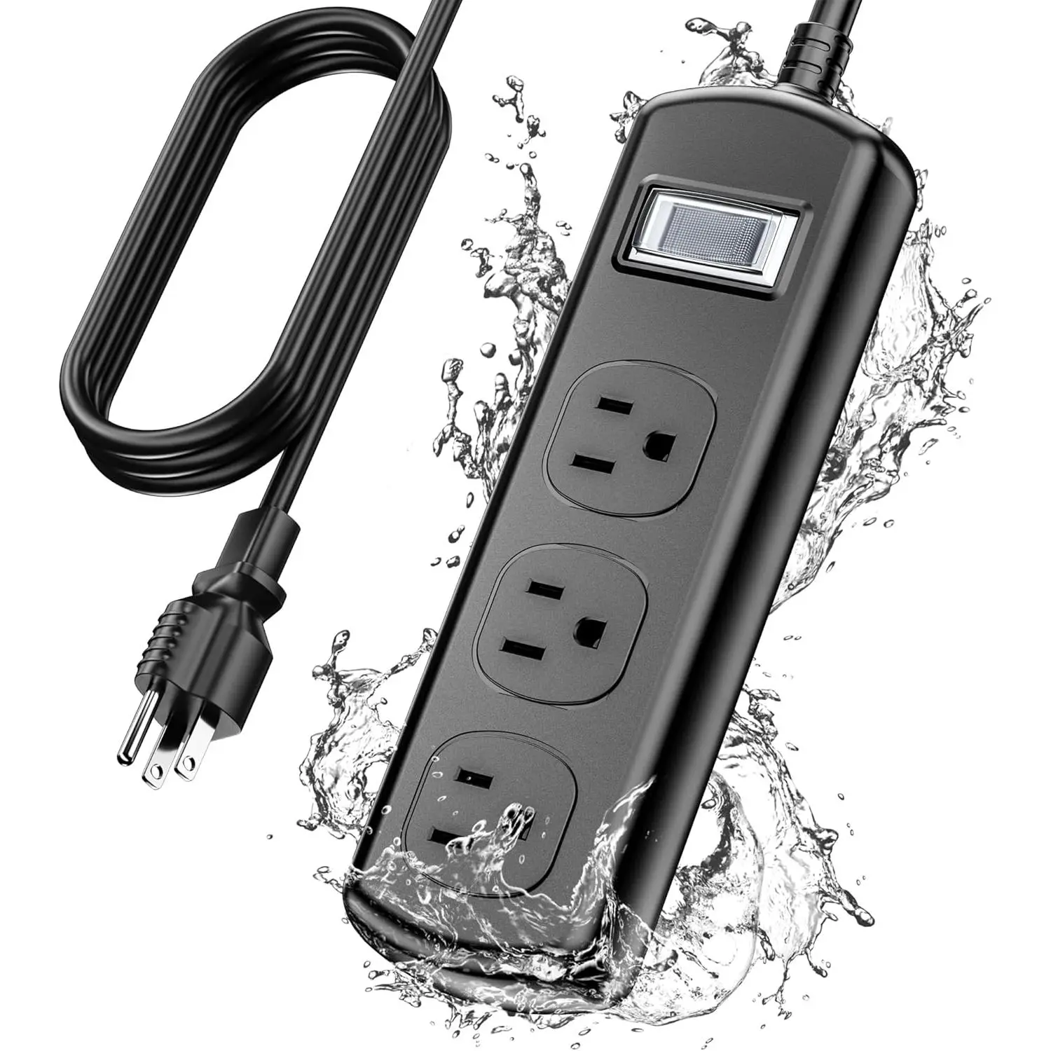 Outdoor Power Strip Weatherproof, IPX6 Grade Waterproof Surge Protector with 3 Wide Outlets, Anti-Electric Shock, 10 FT Heavy Duty Extension Cord for Outdoor Patio Garden, Black