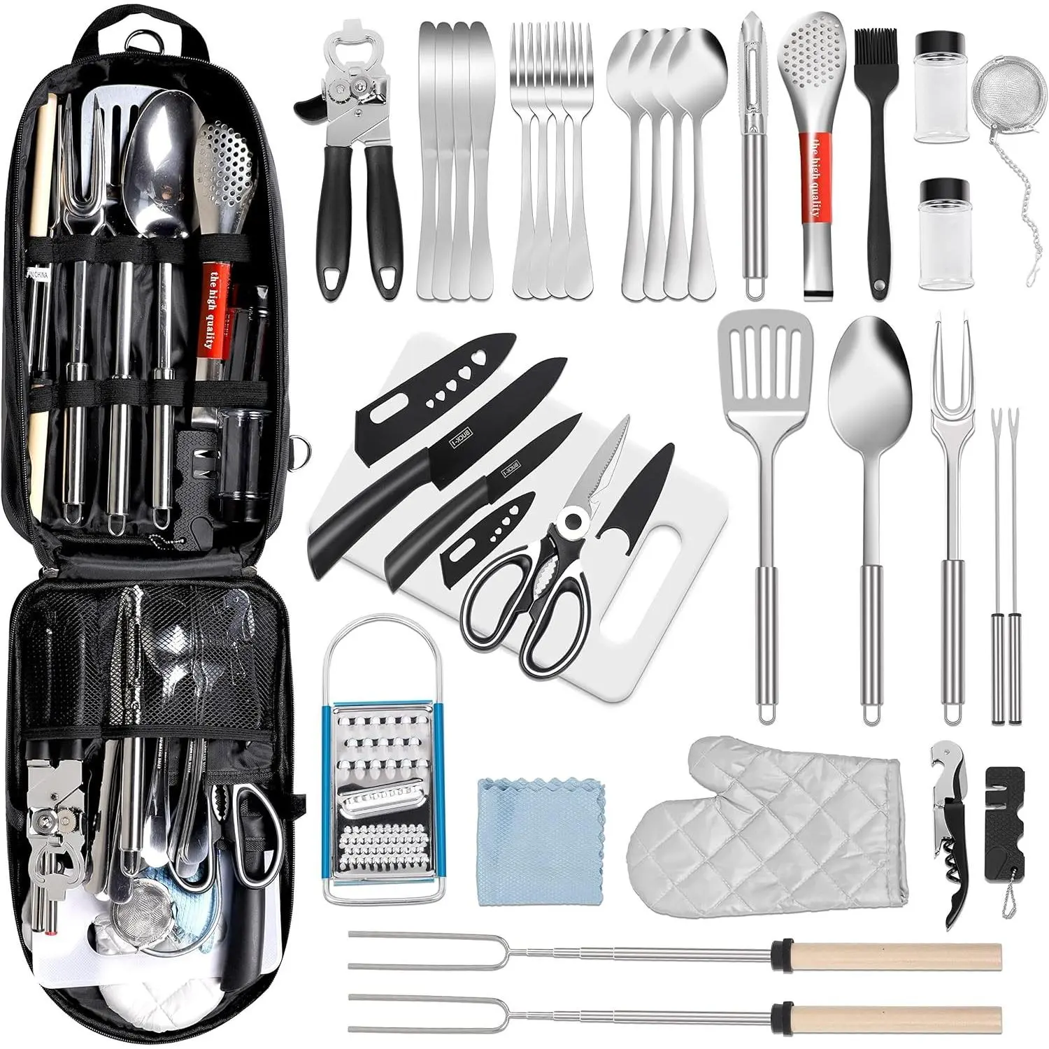 35-Piece Camping Kitchen Utensil Set – Portable Outdoor Cooking Utensils for Camping, RV, Backpacking & BBQ | Complete Camp Kitchen Gear Set with Carry Bag, Grilling Tools & Cooking Accessories