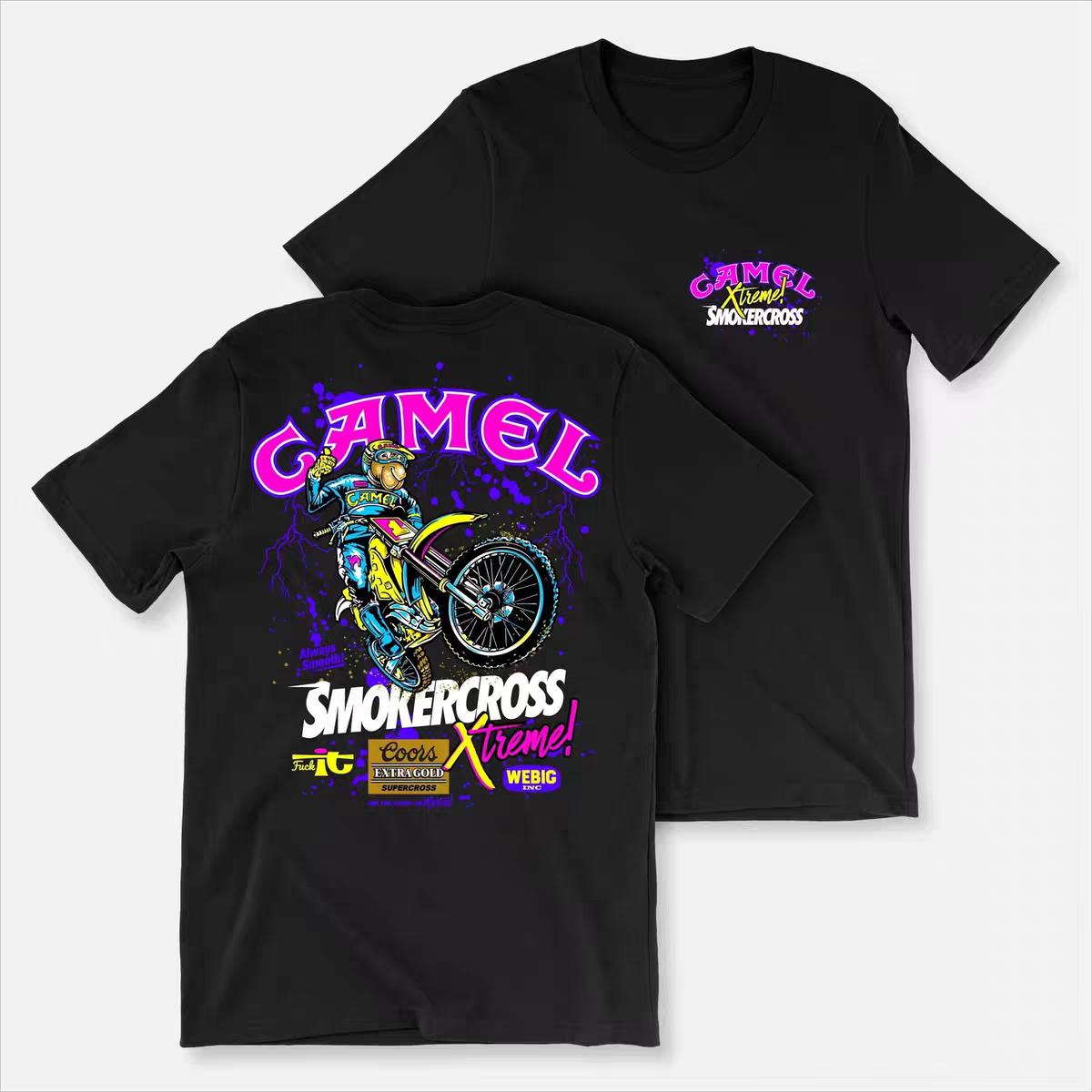 SmokerCross Xtreme T-Shirt Neon Motocross Graphic Tee for Dirt Bike Fans Retro 90s Motorcycle Racing Cotton Shirt for Men Gifts Streetwear