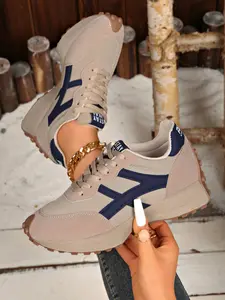 New Colorblock Women's Sports Shoes, Casual Lace-Up Sneakers, Lightweight Soft Sole, Ideal for Walking and Skating, Fashionable Daily Wear