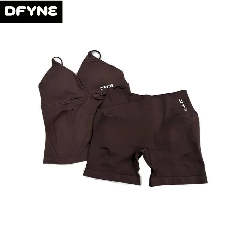 DFYNE Summer Strappy Back Activewear Set - V-Waistline Contouring Athletic Shorts Suit 2Pcs