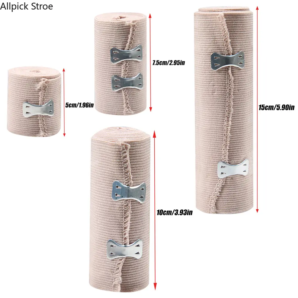 4-Roll Cost-Effective Elastic Compression Bandage Wrap with Clips, 10cm Width Self-Adjusting Trainer Bandage, Breathable Stretch First Aid Knee Supporter for Ankle Wrist Arm Leg, Sports Recovery Gym Training