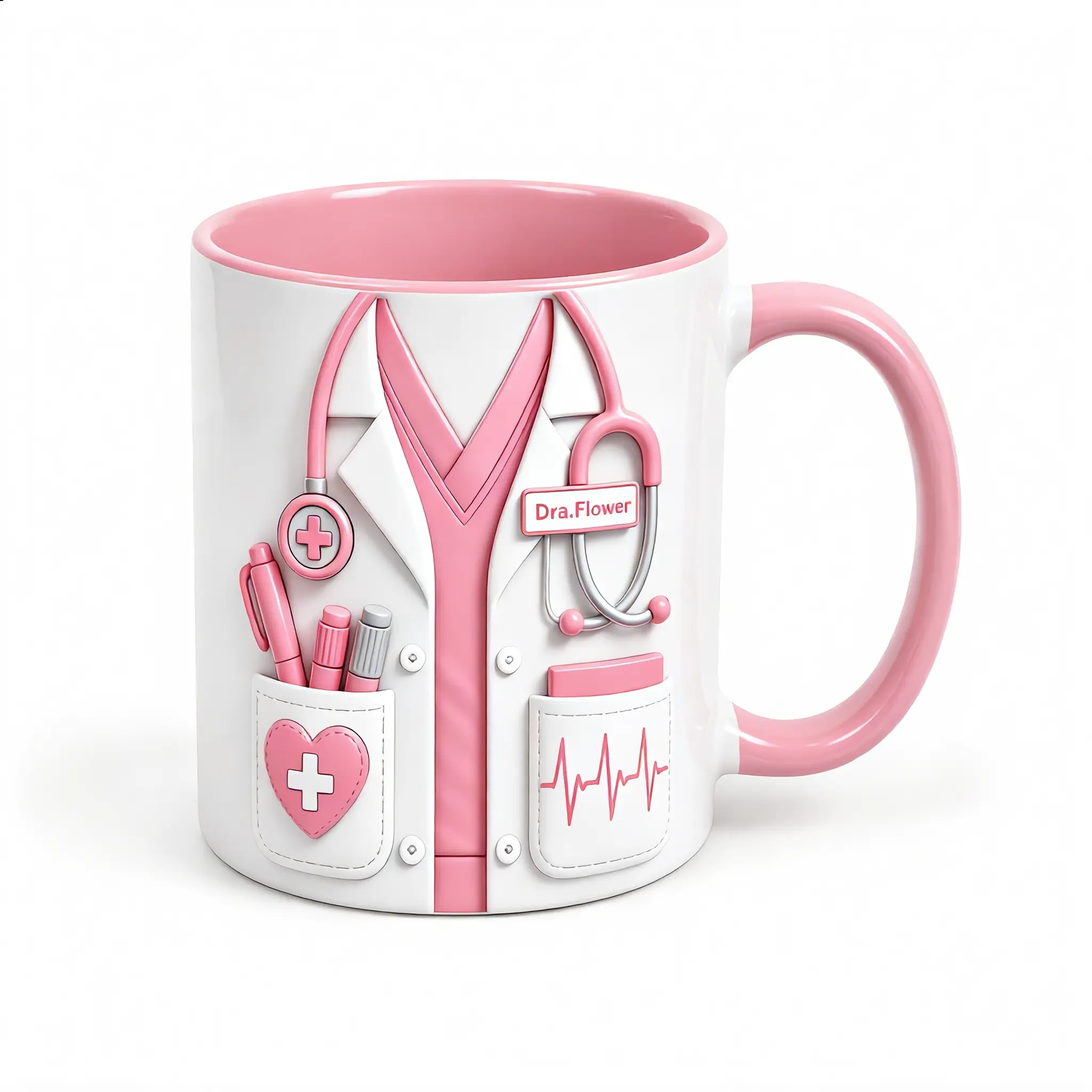 Medical Theme Ceramic Coffee Mug - 11oz/330ml White Coat Graphic Cup, Name Printed Custom Personalized Drinkware, Gift Idea for Healthcare Workers