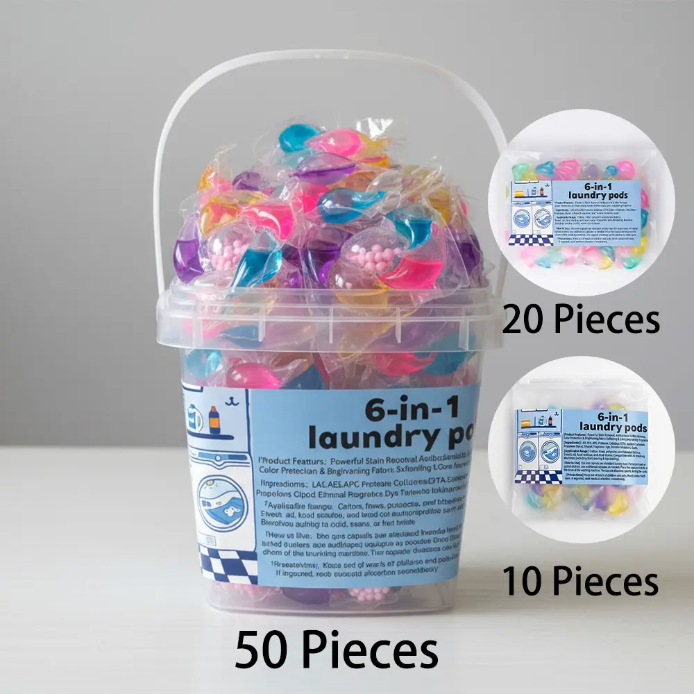 1 Box 50pcs 6-In-1 Cleaning Laundry Capsules, Long-Lasting Scent, Deep Clean, Color Protection, Soften Clothes, Fast Dissolve, Anti-Mite Antibacterial