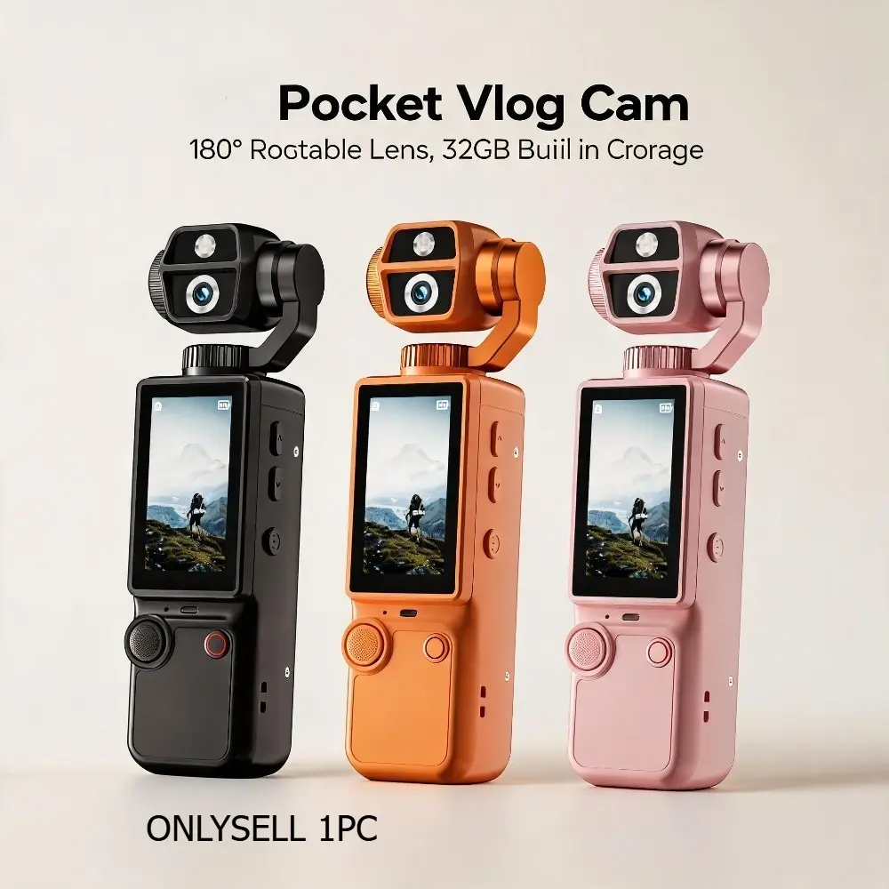 Handheld Mini Action Camera with 180° Rotatable Lens and Auto Focus, Portable Vlogging Camera. Compact and Easy To Carry, Great for Outdoor Shooting and Creating Vivid Vlogs.