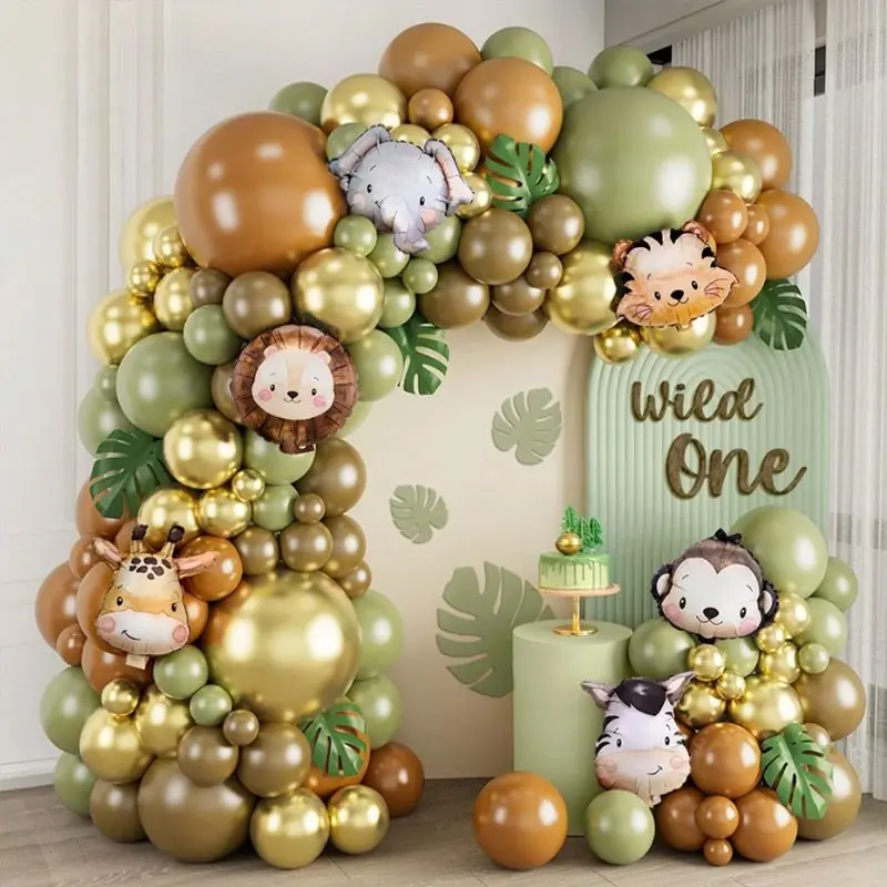 127 Piece Jungle Animal Balloon Arch Set, Lion, Monkey, Elephant, Giraffe, Tiger, Zebra 6 Cute Jungle Animal Heads , Suitable for birthday parties，Baby Shower, Zoo Decor，First Birthday Celebration, Parent-Child Party，Wildlife Park Decoration