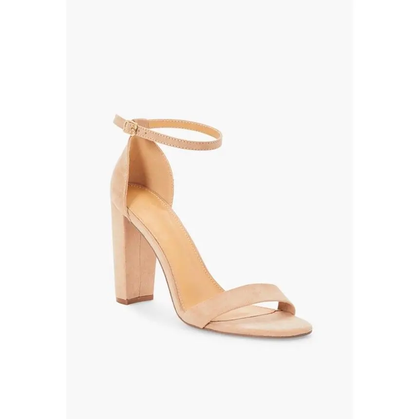 Women's JUST FAB Suede Single Strap Block Heel Sandals - Adjustable Gold Buckle Ankle Strap, Classic Padded Design, Block Heel Support, Wide Fit Elegant Shoe for Office, Wedding Guests
