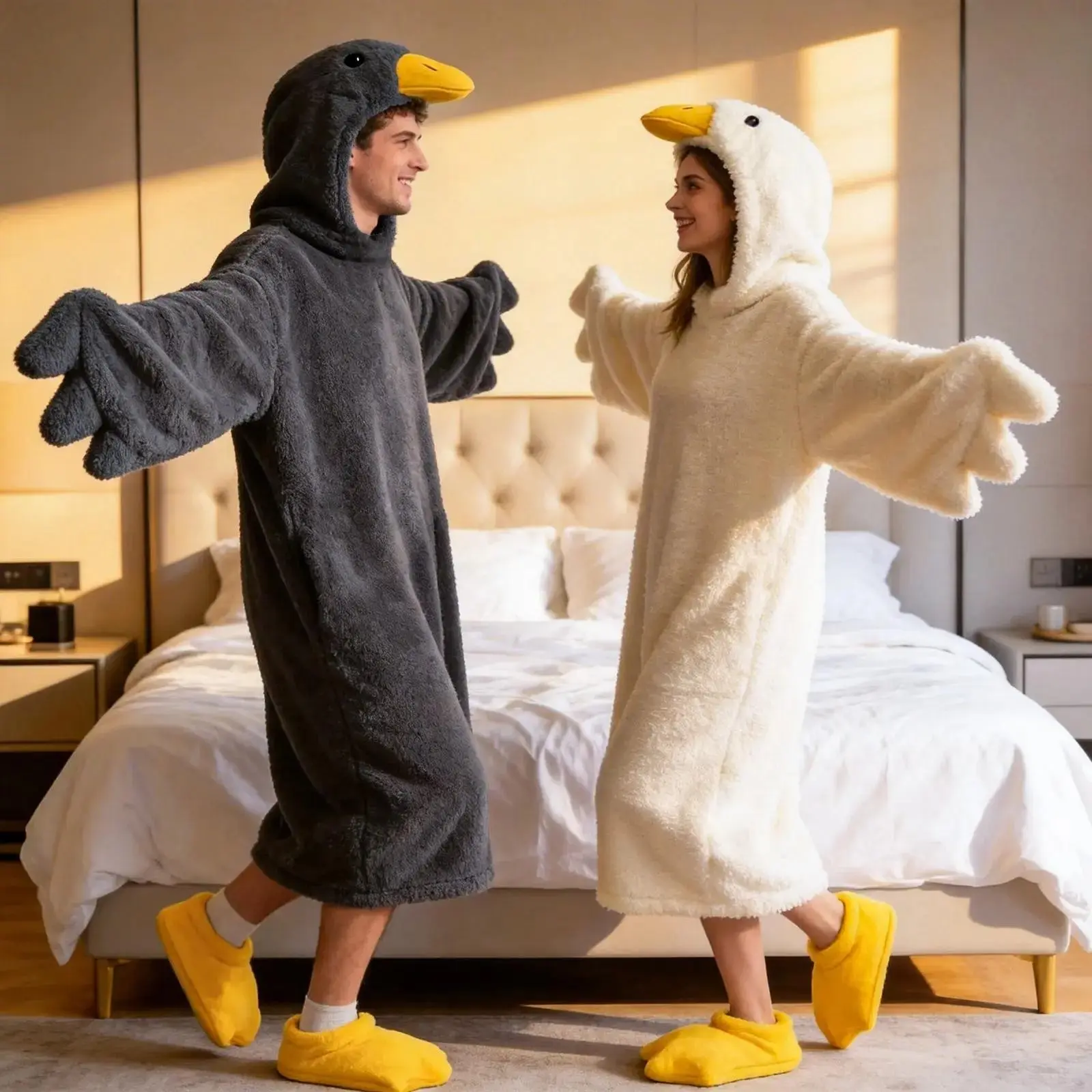 Funny Duck Costume Onesie Set, Includes Duck Shoes, Soft Cute Loose Pajamas, Party, Fun and Comfortable Sleepwear