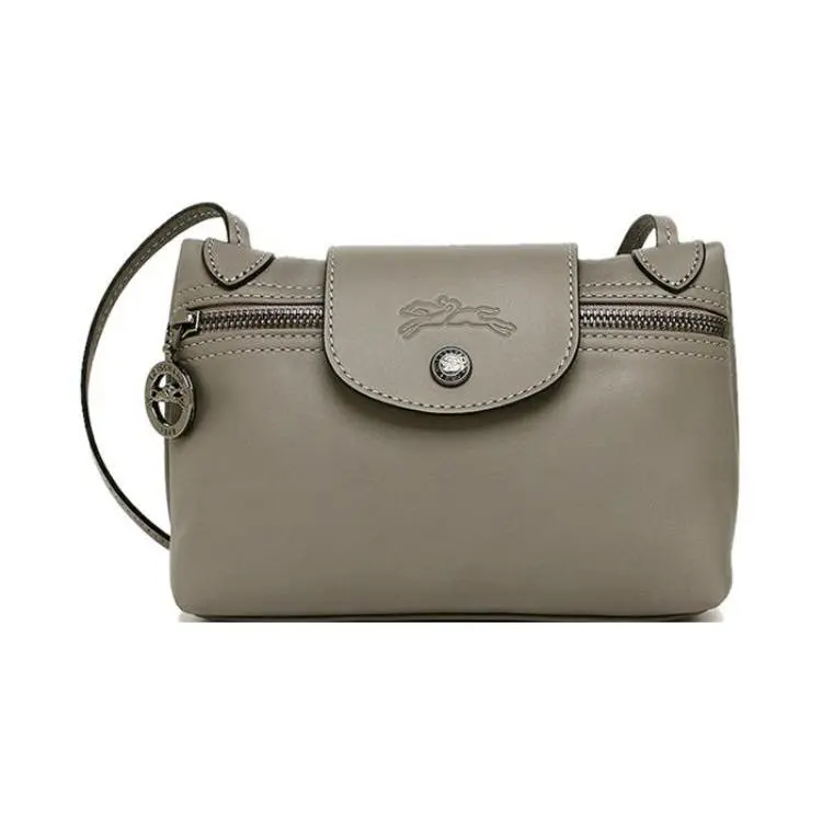 Longchamp Le Pliage Xtra 20 Crossbody Bag for Women, Flap with Snap and Zip Closure, Genuine Leather, Mahjong Style, Dove Gray