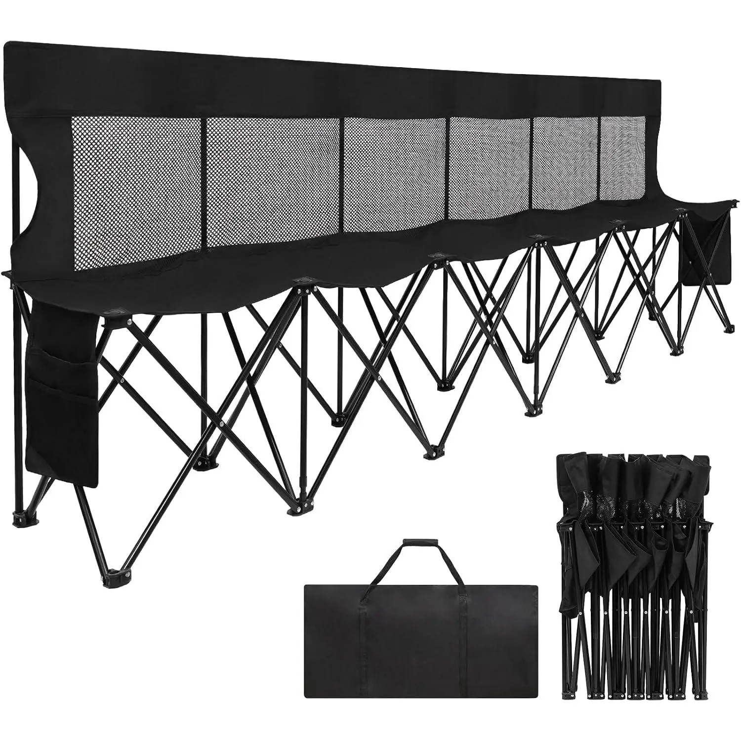 Soccer Bench - Portable Folding Team Bench, 6 Seats Foldable Sideline Benches, Soccer Chair with Bag & Mesh Backrest, Adult Team Chair for Football Camp