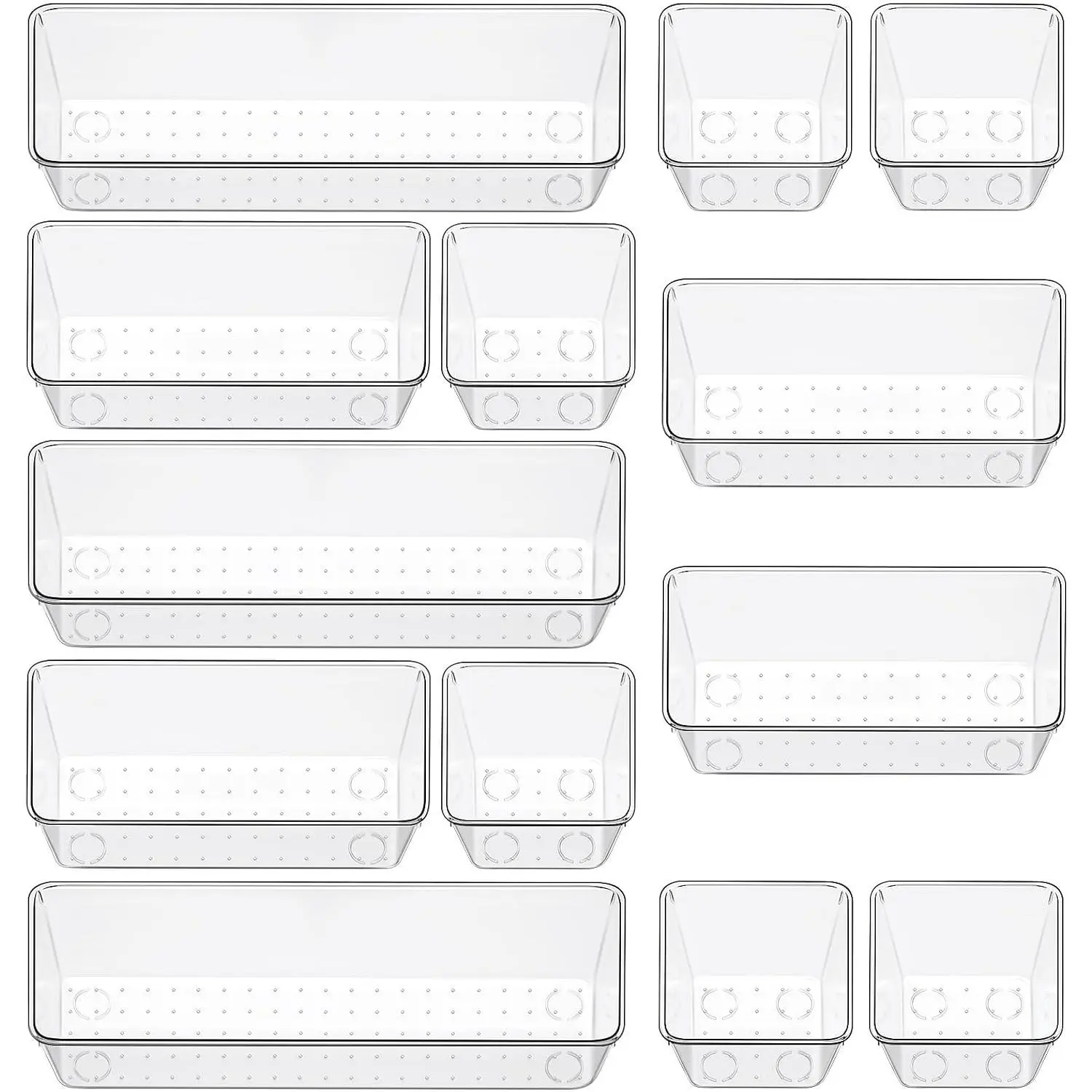 12 count Clear Drawer Organizer Set, 3 Sizes Bathroom  Organizer Trays and Storage Bins for Makeup, , , and Gadgets.  for Office, Kitchen, Bedroom, Bathroom Use.