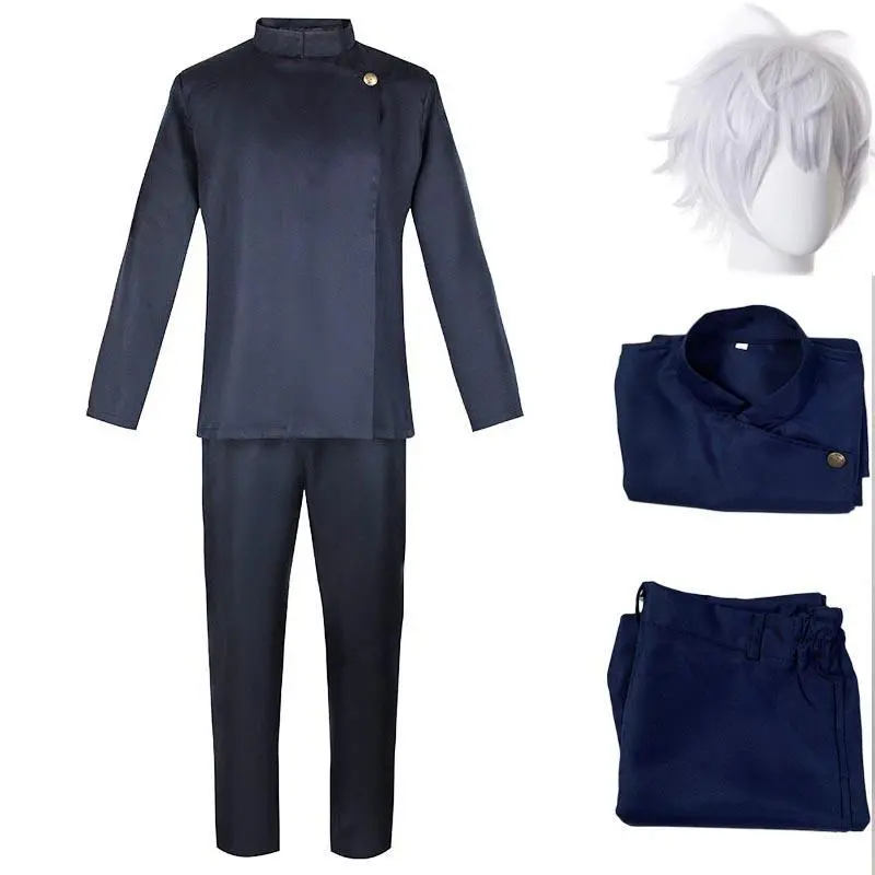 Gojo Satoru High School Uniform Cosplay Costume Set for Adult Men, Polyester Clothes with Pants, Halloween Costume Only (No Wig)