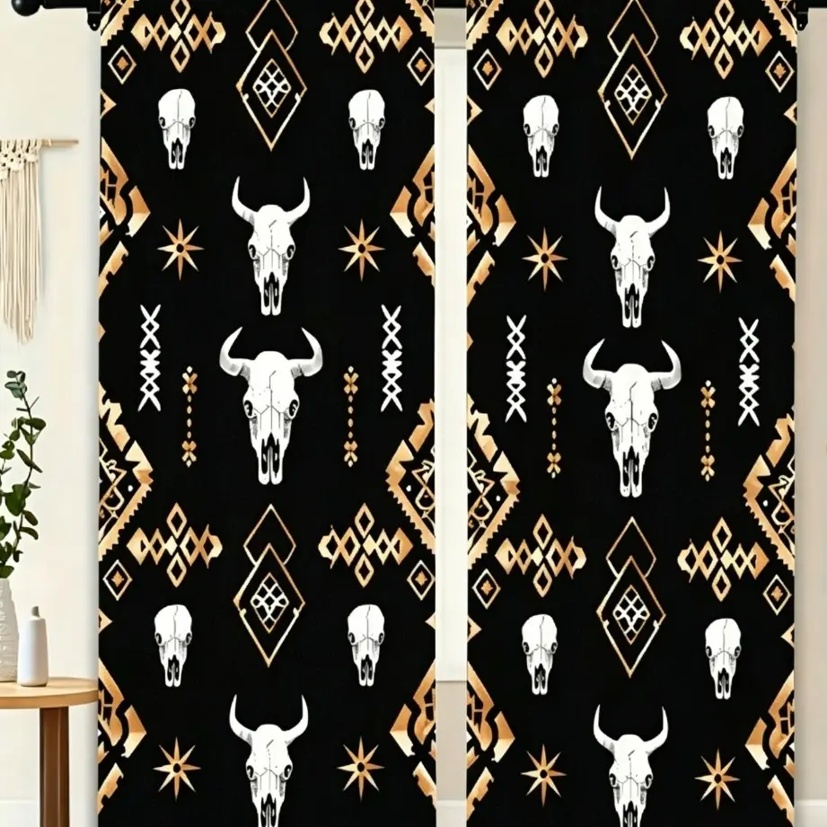 Highland Cow Printed Curtains 2 Panels, Western Farm Animal Themed Polyester Decorative Window Drapes, Room Decor Curtain