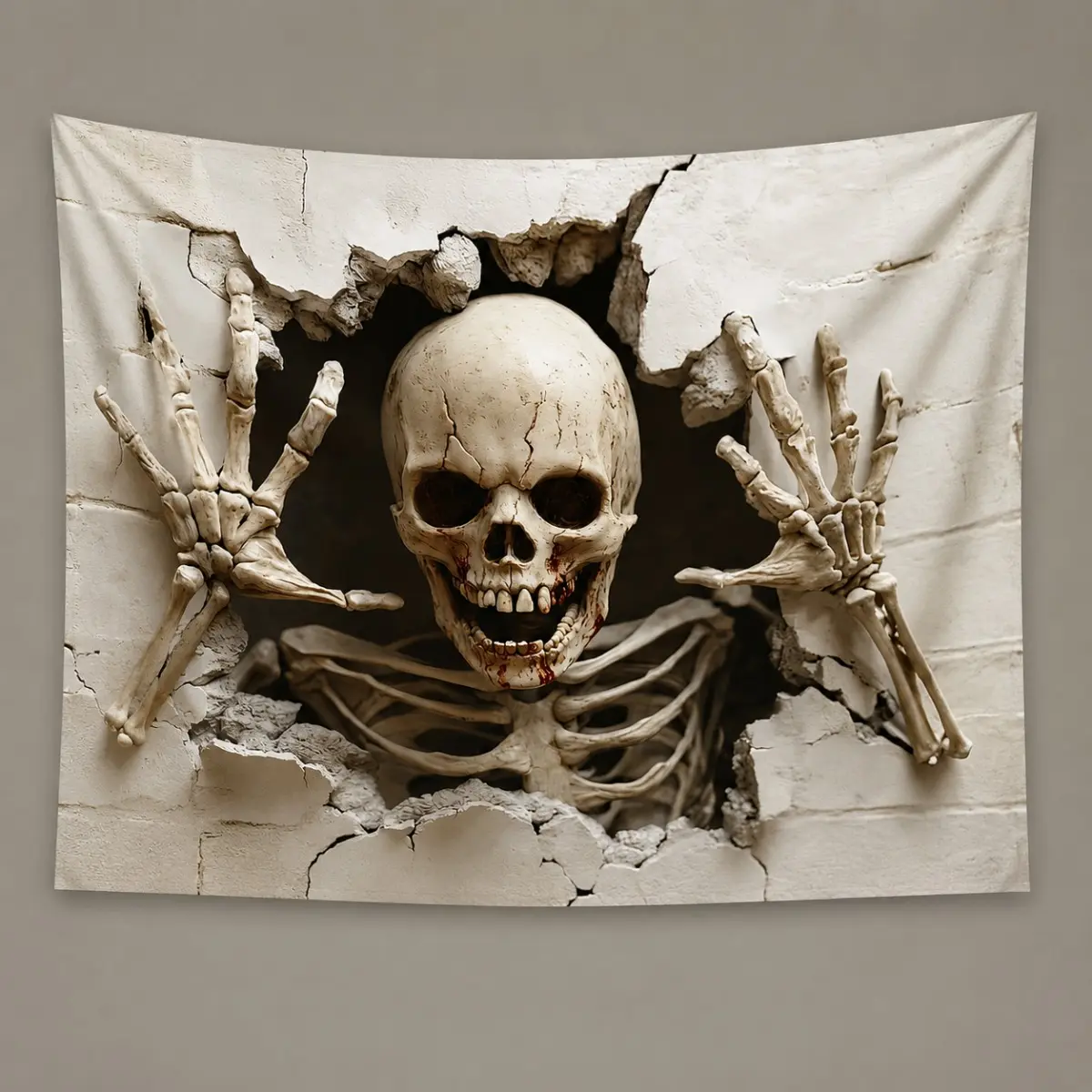 Skull Tapestry Wall Hanging, Skeleton Hands Breaking Through Wall Design, Gothic Horror Wall Art Decor for Bedroom Living Room Gaming Room Halloween Home Decoration
