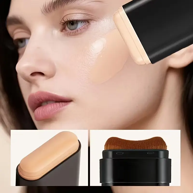 2 In 1 Foundation Stick With Built in Soft Brush, Full Coverage Long Lasting Foundation Makeup, Flexible Skin-friendly Brush No Streaky Marks, Covers Blemishes Dark Spots Even Skin Tone, Flawless Complexion, Portable Twist Design Easy To Apply