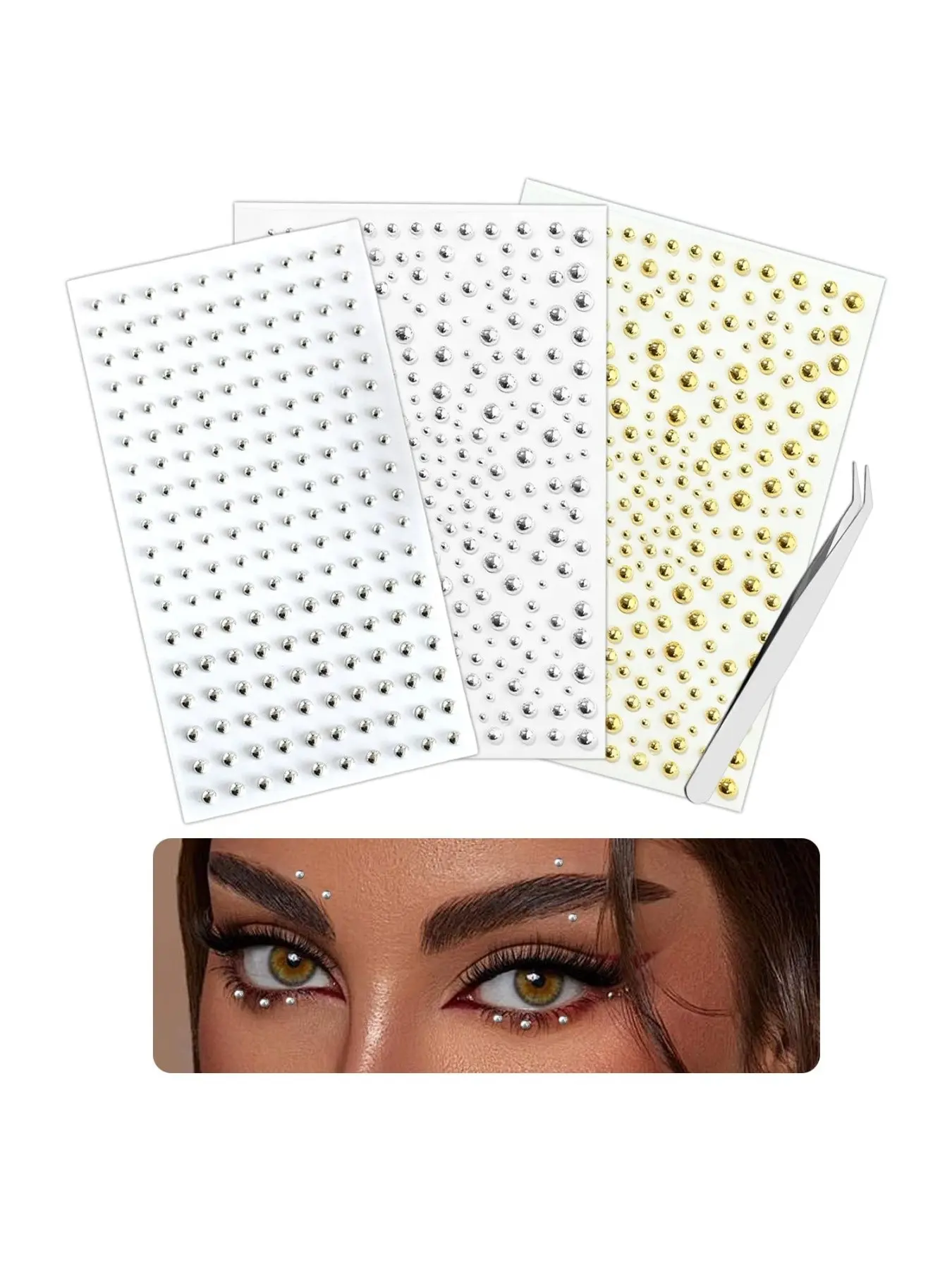 Face Body Ring Stickers 660PCS Self Adhesive Face Gems Fake Piercings Set with Tweezers Silver Rhinestone Studs for Nose Lip Eye Festival Makeup Temporary Tattoos