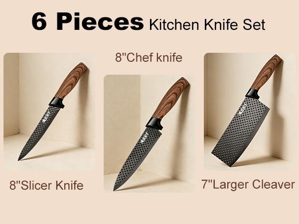 6Pcs Kitchen Chef Knife Set, Slicing Knife, Scraper And Scissors, High Carbon Stainless Steel Super Sharp, with Anti-stick Ergonomic Wooden Handle, Professional Chef's Knife Set, Suitable for Family Travel, Gift Box Set