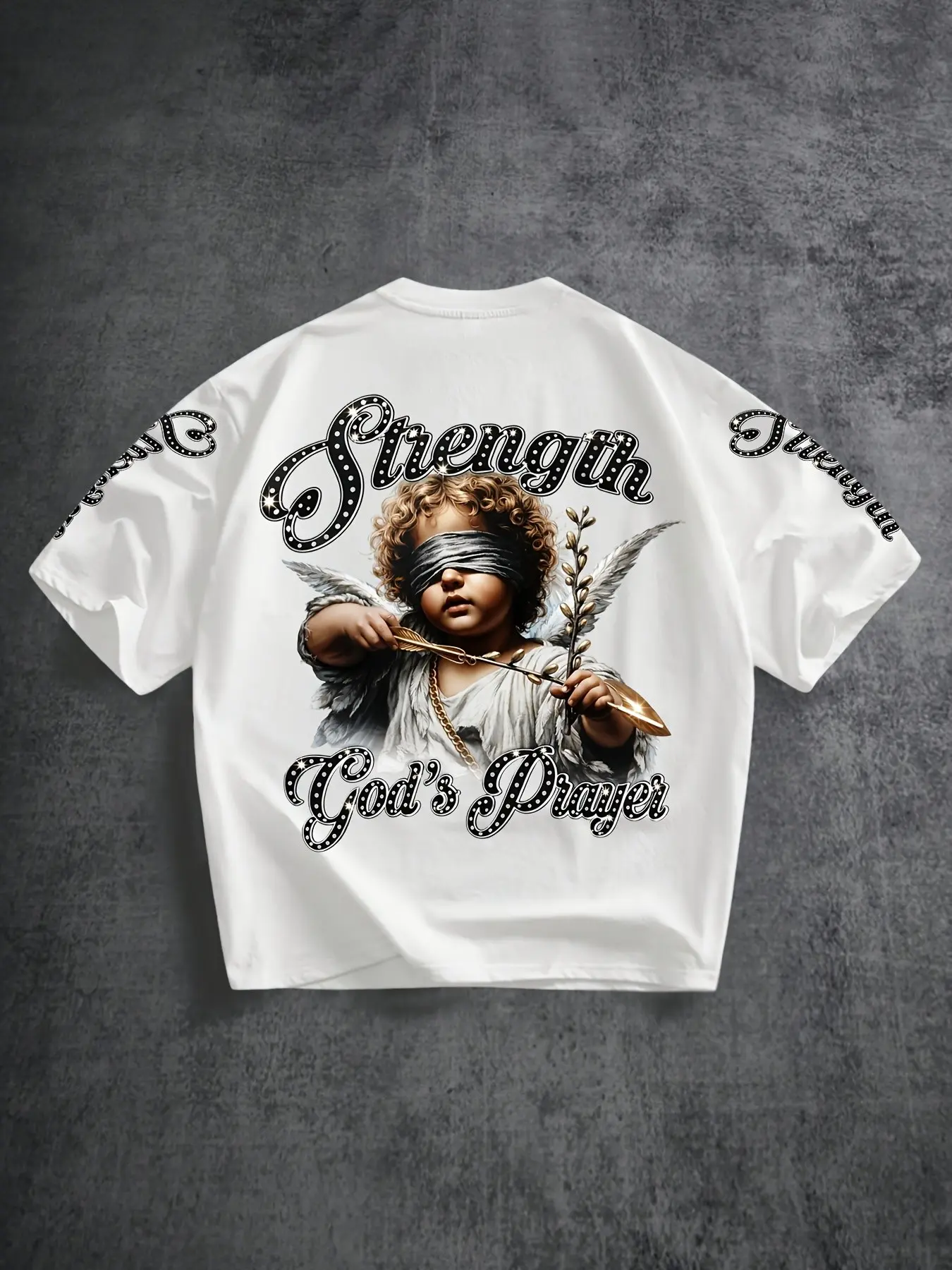 Y2K Streetwear Menswear Oversized Graphic T-Shirt for Men Women | Blindfolded Cupid Angel Print Loose Casual Tee | Trendy Grunge Aesthetic Summer Top