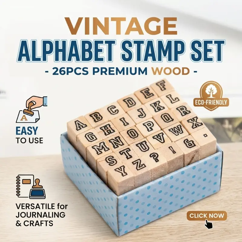 Wooden DIY Vintage Alphabet Stamp Set - Customizable Minimalist Letters for Crafting, Handmade Personalized Sealing Kit with Natural Wood Design