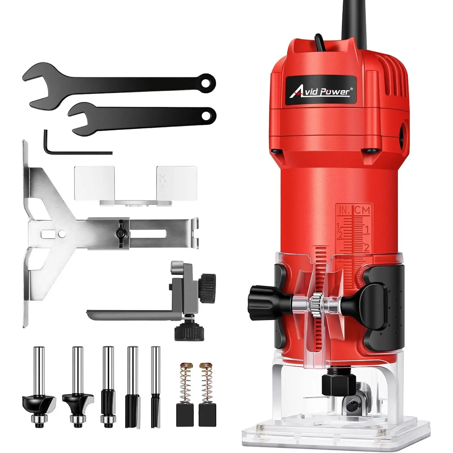 630W 5.3 Amp  Router Tool with Fixed Base Compact Router for Woodworking, 35,000 RPM, 1/4” collet & 5 Trim Bits, Straight & Roller Guide, 2 Wrenches and Carbon Brushes