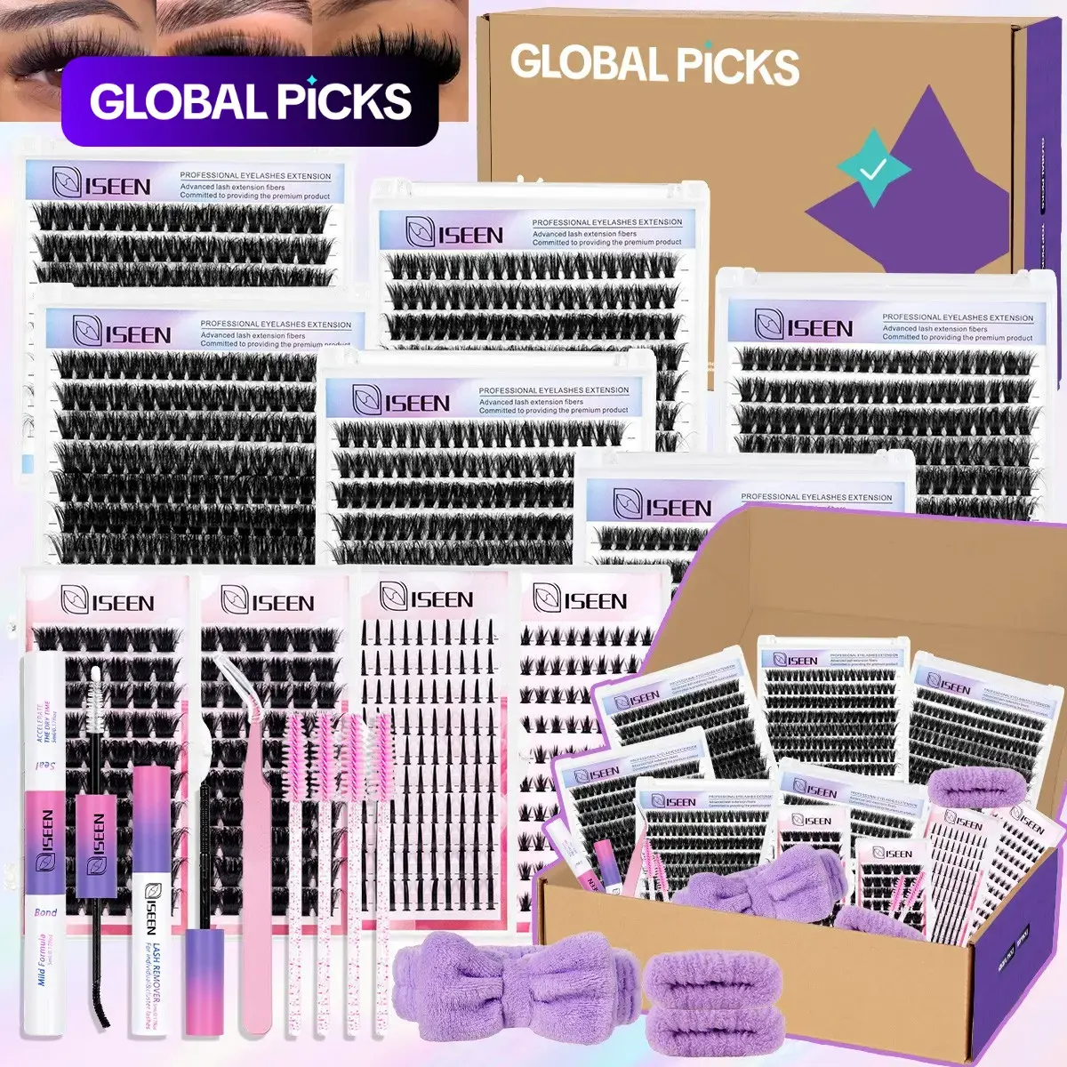 6 Styles Lash Clusters Kit, DIY Eyelash Extensions, 60D, 80D, 100D, Bottom & Spiky Styles, Mixed Style Lashes, Self-Application Kit with Tweezers, Glue, Remover & Hairband, Professional Eye Makeup for Women #GLOBAL PICKS