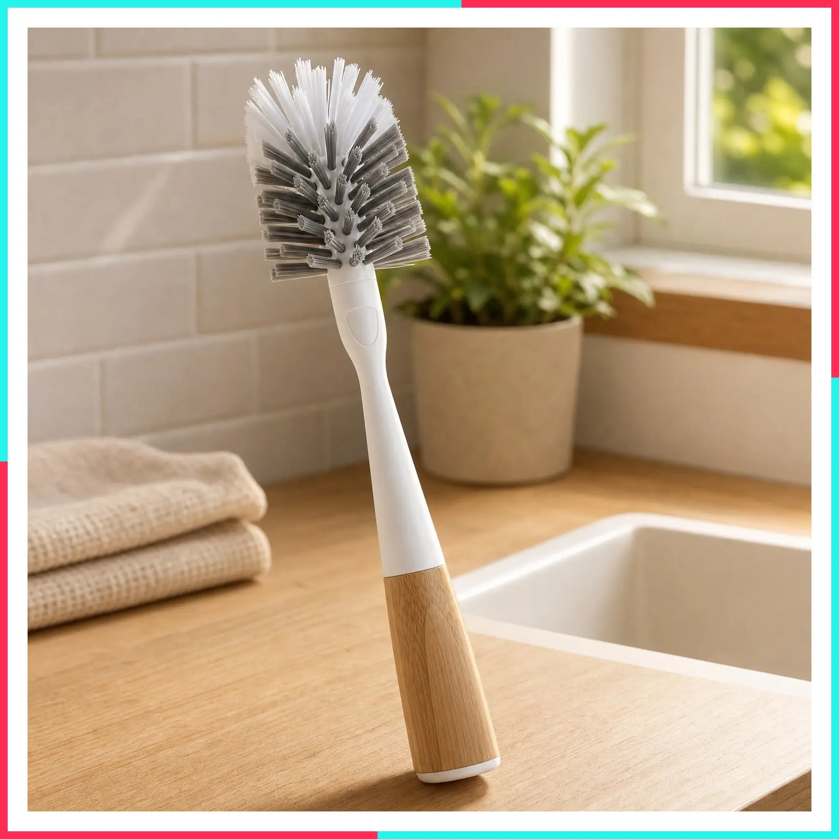 Water Bottle Cleaning Brush with Long Bamboo Handle & Replaceable Head – Deep Cleans Water Bottles, BPA & Formaldehyde Free, Safe for Baby Bottles, White