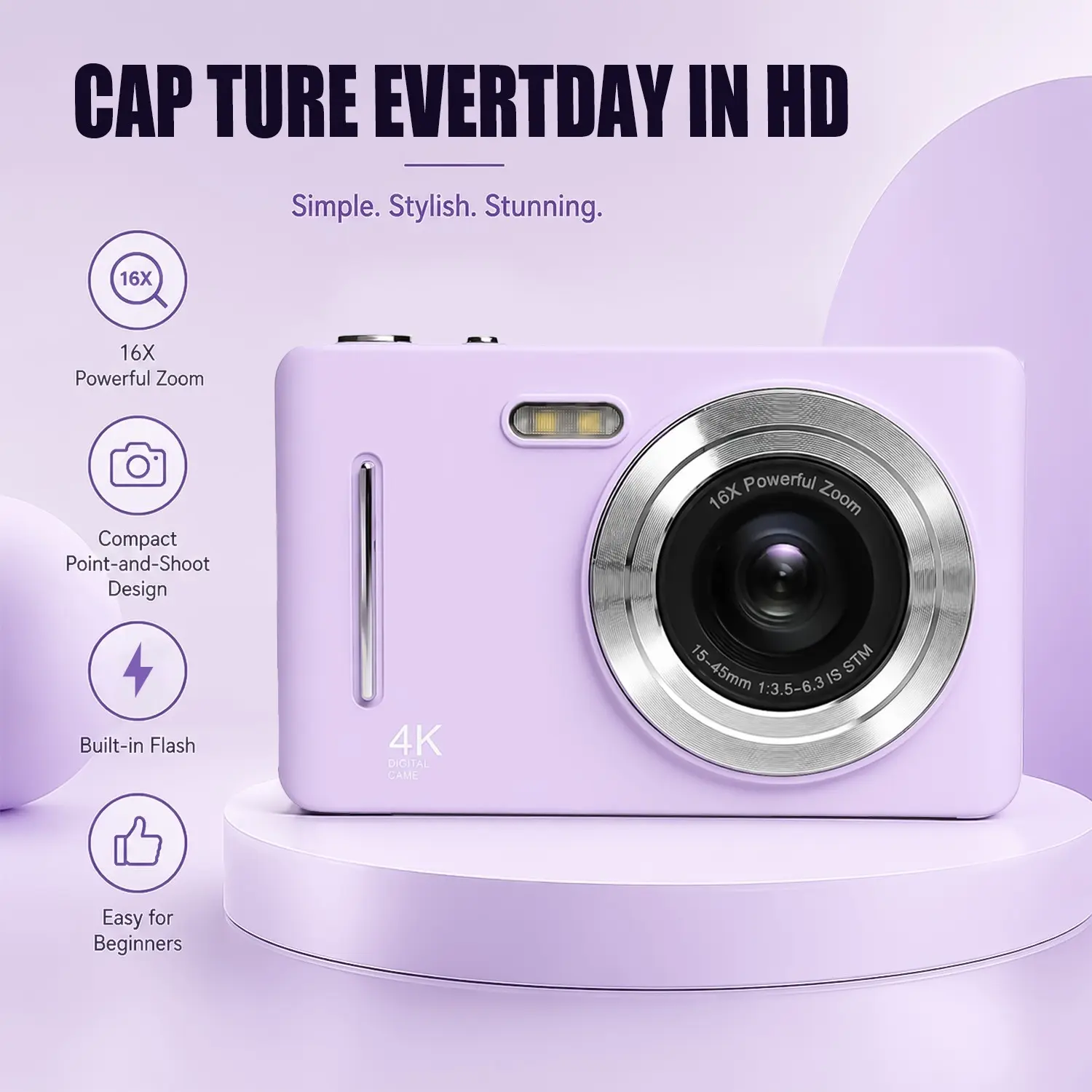 Elegant Digital Camera, Point and Shoot Camera, Compact, Pocket Camera, 64mp Photography, 16x Digital Zoom, Auto Focus, 2.8-Inch Screen, Portable, Includes 32GB Card, Batteries, Accessories