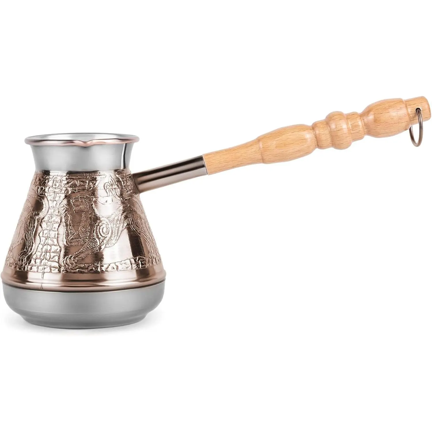 14 Fl Oz 400 ML Leopard Copper Large Cezve Coffee Pot Greek Arabic Coffee Maker with Wooden Handle