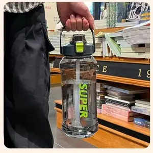 2000ML/67.6 Oz Large Capacity Sports Water Bottle with Straw, Portable Leak-Proof Design, Durable PC Material, Ideal for Fitness and Outdoor Activities