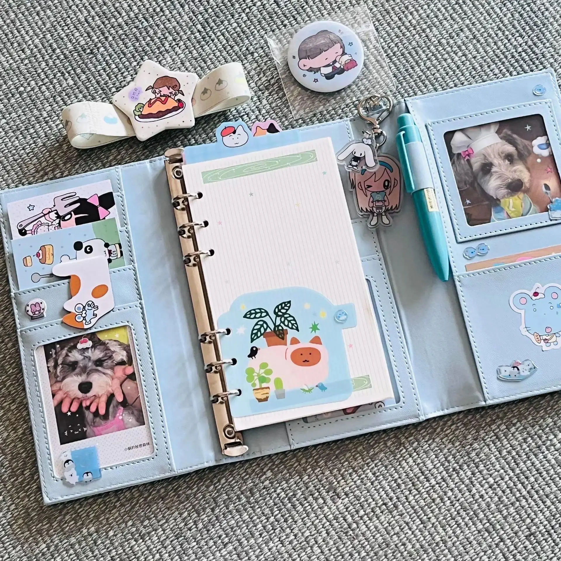 Solid Color Three-fold Window A6 Loose-leaf Hand Ledger PU Leather Student Simple High-value Notebook Schedule Notepad