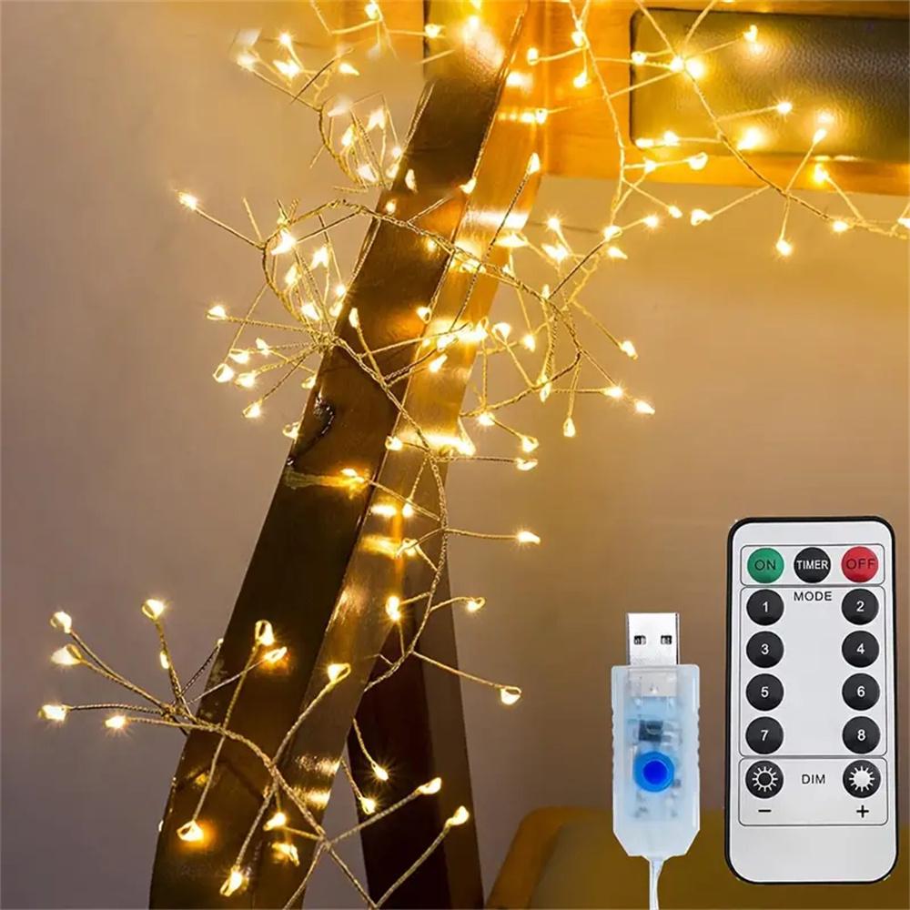 Warm White Light 100led/50led Firework String Lights, USB Powered Copper Wire, Indoor Decorative Party Christmas Tree Thanksgiving Decorations