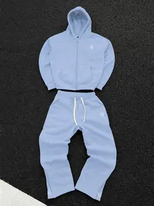 Vintage Y2K Streetwear Sweatshirt Set, Loose Fit Fall Winter, Classic Low Saturation Colors, Embroidered Logo, Street Style Suit
