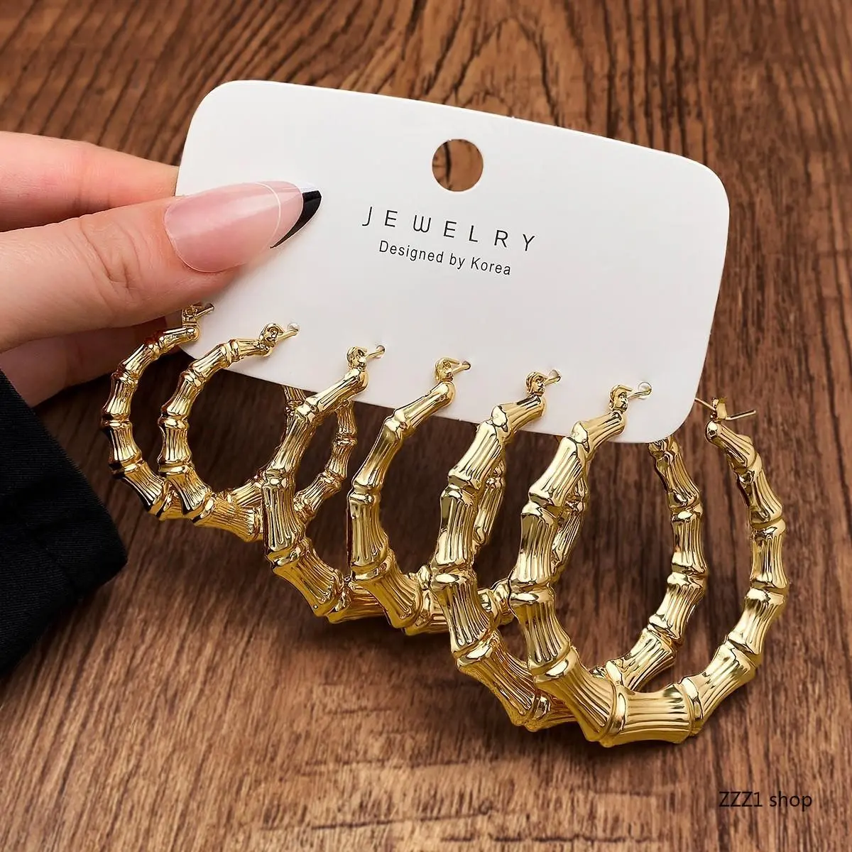 Chunky Gold Hoop Earrings Set for Women, 3-Piece Bamboo Textured Hoops, Trendy Punk Style Statement Jewelry, Gold Earrings Set, Hoop Shape Earrings