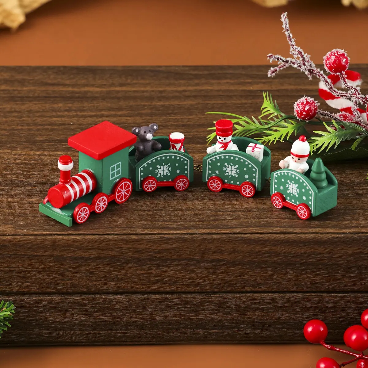 Wooden Christmas Decoration Set, Colorful Box Train Ornament, Perfect Holiday Gift, Window Display Decor, Festive Home Accessories