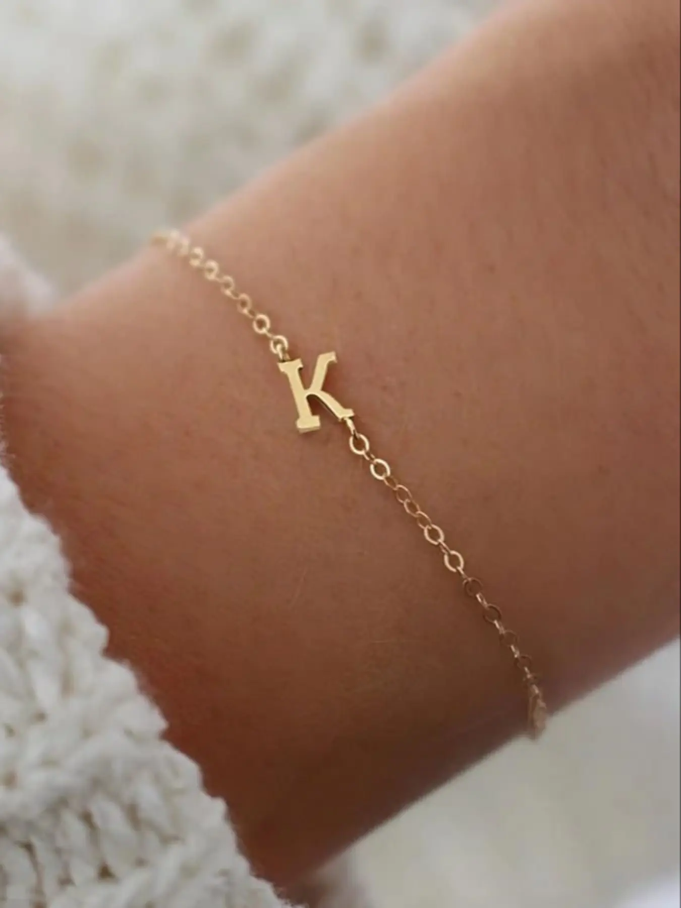 Personalized Dainty Letter Bracelet, Stainless Steel Waterproof Initial Link Bracelets, Simple Stackable Bracelet, Birthday & Valentine Gift for Women