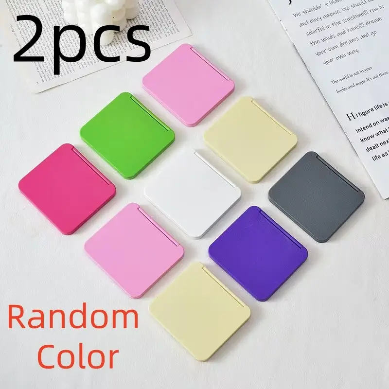 2pcs Random Color Dual-Sided Square Makeup Mirror, Portable Compact Pocket Mirror, Glass Surface, Cute Gift for Women and Girls, Travel Essential