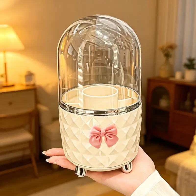 360° Rotatable Light Luxury Dustproof Acrylic Cosmetic Storage Bucket, High-Appearance Large-Capacity Vanity Makeup Organizer, Storage Holder for Lipsticks, Eyeliner and Cosmetics, Desktop Tidy Organizer to End Cluttered Dressers