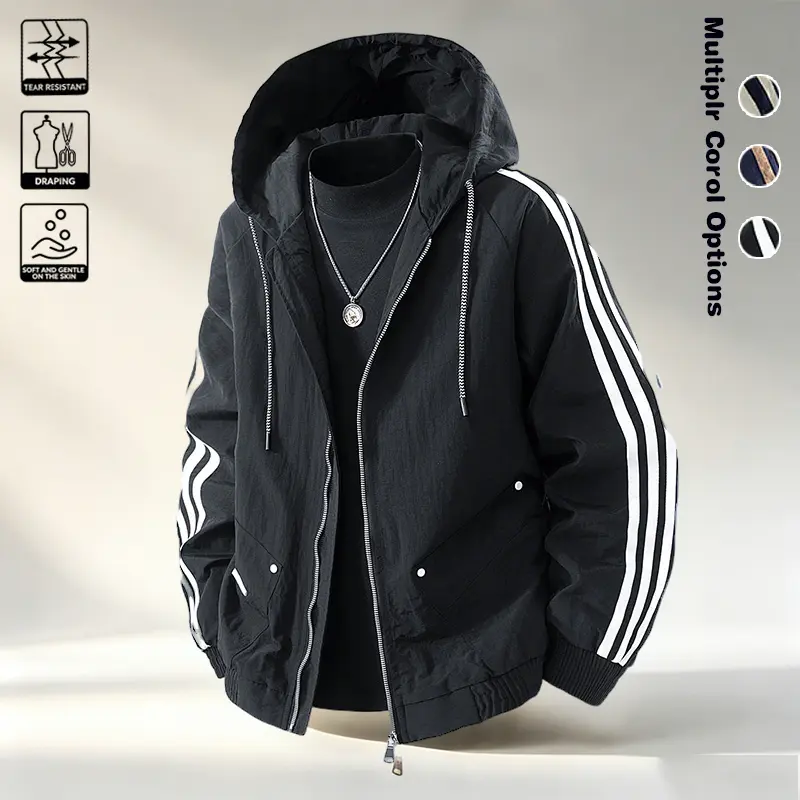 Trendy striped hooded jacket for boys and teenagers, loose casual top, spring and autumn minimalist jacket