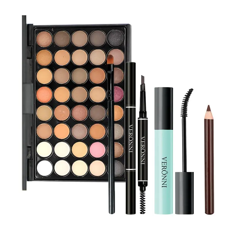 Veronni Eye Makeup Set 5 Piece, 40 Shades Matte & Shimmer Eyeshadow, Mascara, Dual-Ended Brow Pencil, Eyeliner, Earthy Brown Eyeshadow For Daily Makeup Perfect Gift For Women On Special Occasions, Makeup Accessories, Beauty Set