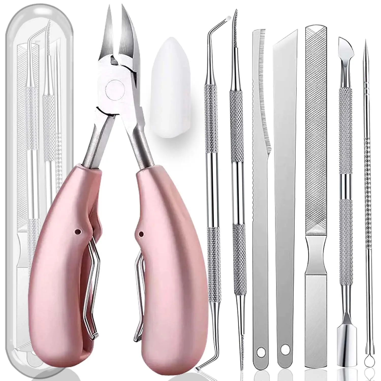 10PCS Professional Thick & Ingrown Toe Nail Clippers Tool for Men & Seniors (Pink)
