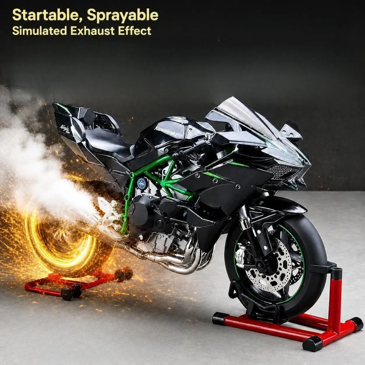 Large Scale Dynamic H2r Motorcycle Model, Simulation Throttle Exhaust Spray Light Sound Effects, Realistic Motorcycle Experience, Gift for Boyfriend