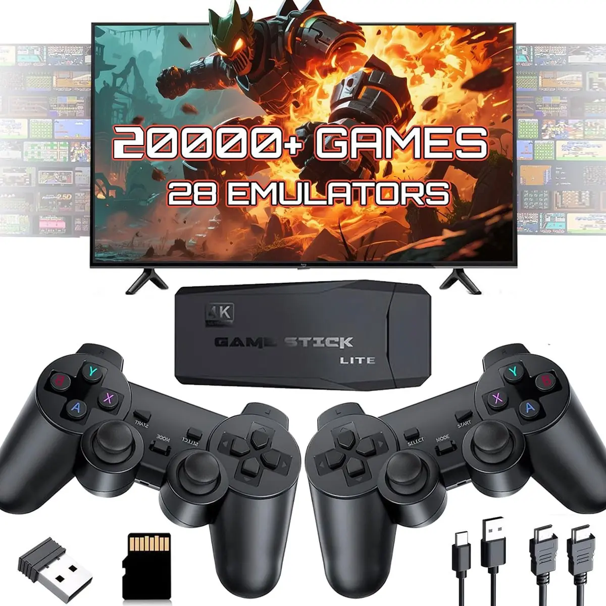 Retro Game Console Controller, Pro 4K HDMI, 40,000+ Classic Games, Plug-And-Play TV Gaming Stick, Supports 23 Emulators