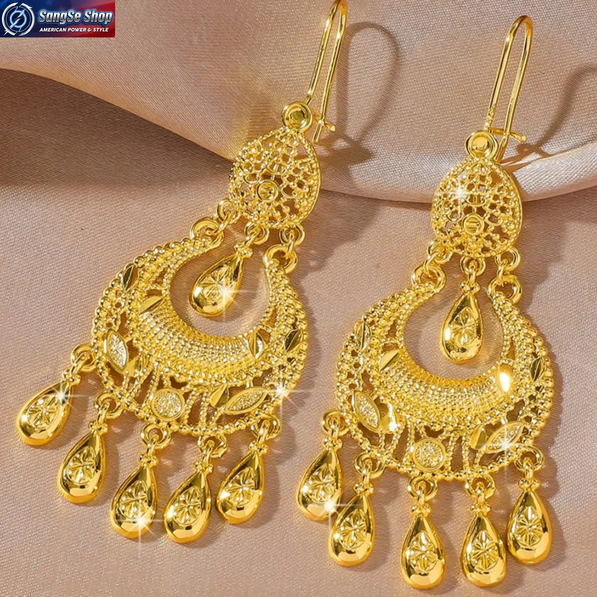 Vintage Chinese Palace Style Gold Water Drop Tassel Earrings for Women, Light Luxury Retro Dangle Drop Ear Jewelry, Elegant Long Statement Earrings, Traditional-Inspired Fashion Accessories for Daily Wear, Party, Banquet, Wedding & Romantic Gift for Her,,