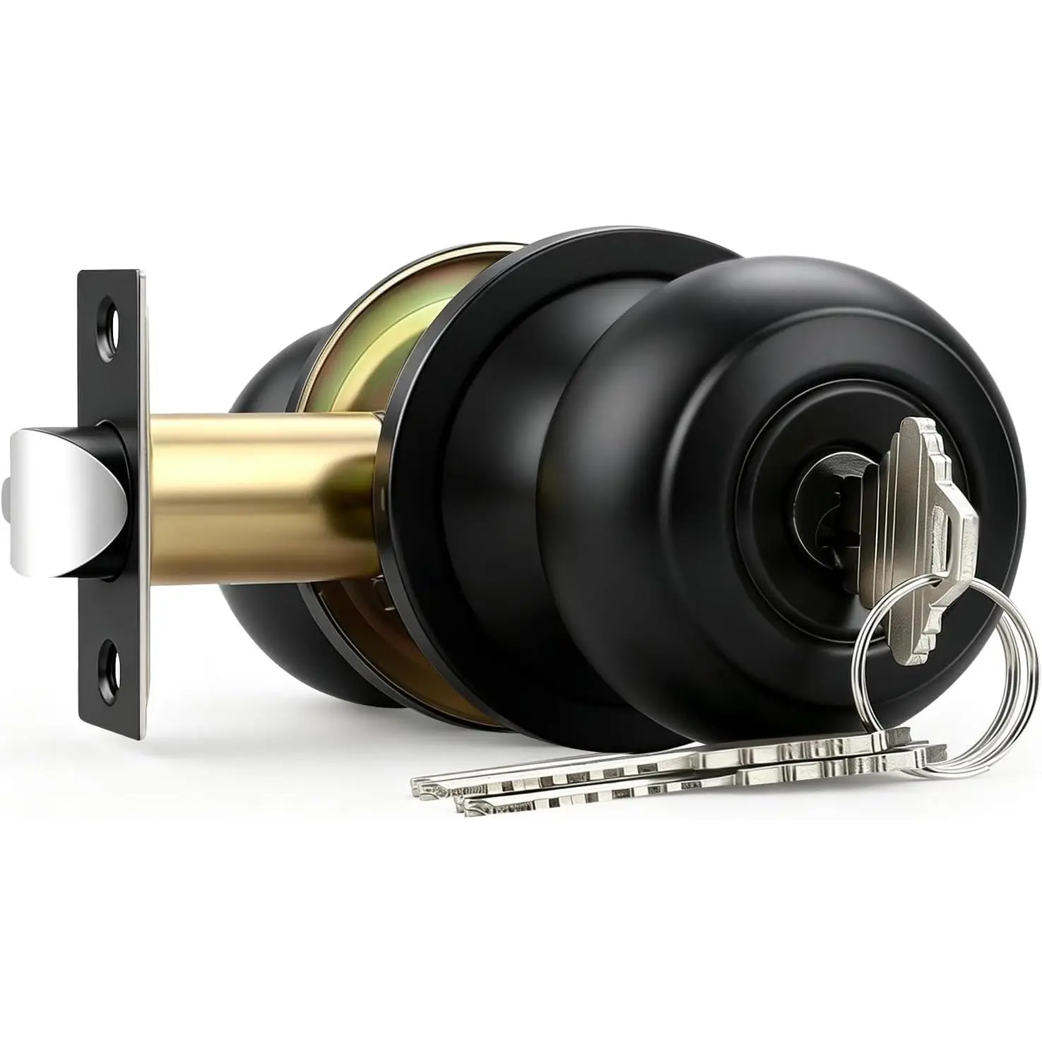 1 Pack Keyed Entry Door Knob, Entrance Door Lock, Flat Ball, Matte Black Interior and Exterior Entry Door Knobs