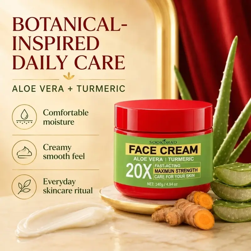 Face Cream, Aloe Vera Turmeric, 20X Strength, Maximum Strength, Fast Acting, Daily Face Skin Care, All Skin Types, 140g